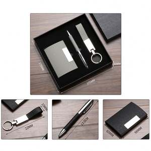 Customized logo Leather PU Business Card Holder Keychain Metal Pen Custom Printing Festival Business Office Promotional <b>Gift</b> <b>Set</b> - Product Image 2
