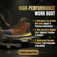Bottes de sécurité de travail imperméables Tiger Master CE S3, embout en fibre de verre, anti-perforation, cuir véritable marron de haute qualité, semelle en caoutchouc EVA