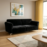 Canapé d'angle trois places noir en tissu écologique pour hôtel, villa, salon, minimaliste, en éponge carrée, pour appartement