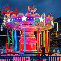 Manège pour enfants avec chaises volantes intérieures/extérieures, éclairage LED, capacité de 16 personnes, construction en métal et fibre de verre