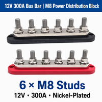Barre omnibus 12V 300A avec bornes à ressort M8, 5 goujons, pour distribution d'alimentation, couvercle de jonction de batterie automobile et marine, nickelé