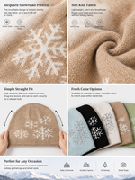 Bonnet en tricot jacquard à flocons de neige festifs pour femmes, bonnet chaud d'hiver pour Noël, usage quotidien en extérieur