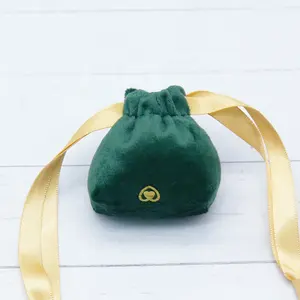 Personaliseren Fluwelen Koord Ring Pouch Luxe Groen Fluwelen Gift Zakjes Mini Tas
