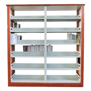 Thép hiện đại bằng gỗ Kệ sách kim loại trường thư viện kệ sách kệ gỗ với khung kim loại kệ sách - Product Image 4