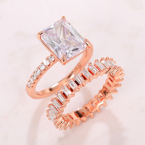 Conjunto de Anillos de Compromiso Princess Square para Mujer, Regalo de Boda o Aniversario, Joyería - Product Image 3