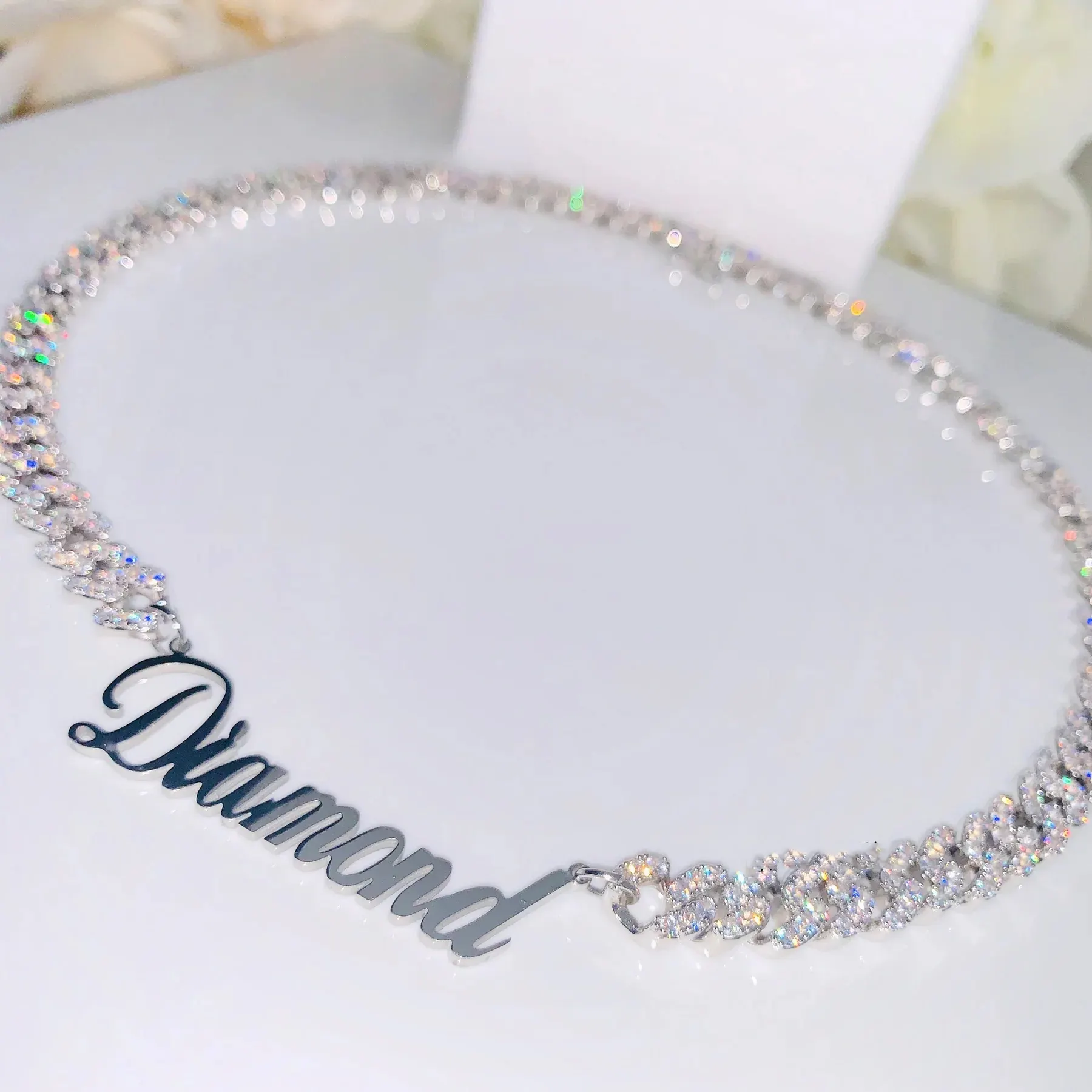 Croix personnalisée lien cubain nom VVS Moissanite Bracelet collier Logo personnalisé fermoir Hip Hop rappeur diamant chaîne pendentif ensemble de bijoux