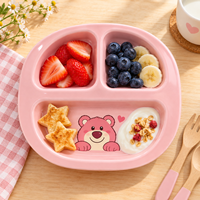 Assiette en céramique à 3 compartiments pour tout-petits, motif ours de dessin animé mignon, couleur personnalisée, OEM ODM, vente en gros