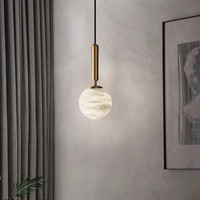 Suspension minimaliste en marbre alabastre veiné mat, globe sphérique de luxe en pierre, luminaire LED suspendu pour hôtel