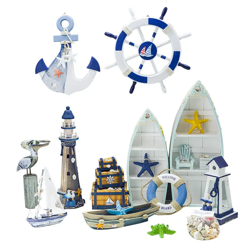 파티 홈 장식 지중해 스타일 해양 해상 나무 블루 항해 나무 공예 장식품 바다 장난감