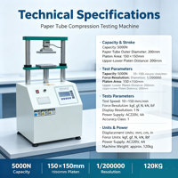 Machine d'essai de compression de noyaux de papier légers (120 kg) avec conversion multi-unités de force et de déplacement