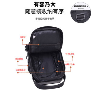 Men's Chest Bag Crossbody Bag Multi Functional Waterproof USB Port Leisure Travel Spring 2025 Classic Black - Product Image 4
