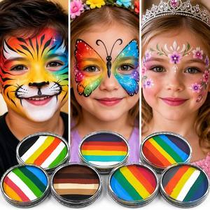 Kit de Pintura Facial Redonda de 7 Colores al por Mayor, Set de Arte Corporal a Base de Agua de un Solo Trazo <span class=keywords><strong>con</strong></span> Logotipo Personalizado OEM para Niños - Product Image 6