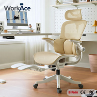 Chaise de bureau ergonomique moderne de direction, dossier haut en maille, support lombaire, repose-pieds, appui-tête réglable, pivotante, en nylon, pour chambre