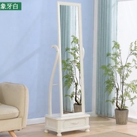 Furnitur Kamar Tidur Modern Lantai Kayu Solid Berdiri Bebas Panjang Penuh Cermin Anyaman Cheval dengan Laci Rias Cokelat Putih