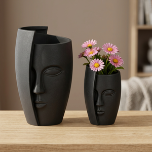 SwamiG TradeX Ensemble de pots de fleurs en fibre de verre en forme de visage, finition thermolaquée, jardinières d'intérieur uniques et écologiques, style antique romain pour sol - Product Image 2