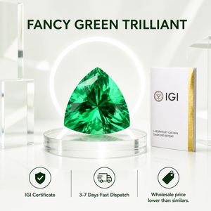 Trillion Lab Grown Fancy Vivid Green VS1 EX Corte Pulido Dureza 10/10 Certificado IGI para Fabricación de Joyas - Product Image 1