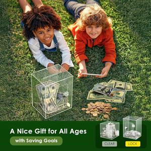 Yetişkinler ve Çocuklar İçin Kilitli Özel Akrilik Bozuk Para Kutusu, Açılır Para Biriktirme Kutusu, Bozuk Para Saklama Kutusu - Product Image 2