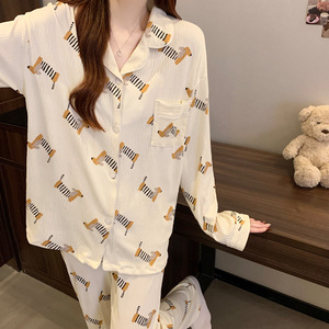 Nouveau Design 2025 doux pyjamas revers ample confortable grande taille mignon teckel imprimé ensemble de vêtements de nuit pour femmes - Product Image 4