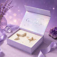 Boîte cadeau magnétique personnalisée avec logo, motif étoile scintillante argentée et impression sur le couvercle intérieur, pour emballage de bijoux