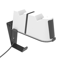 Station de charge pour manettes PS5 DualSense et Edge, station de charge rapide 2-en-1 avec crochet pour casque, lumière RVB 7 couleurs