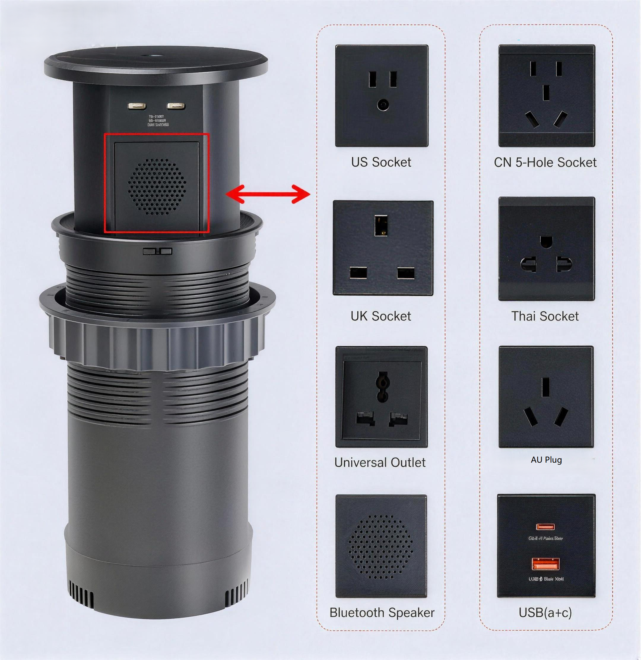 Pop Up Outlet, Pop-up Desk Power Socket With 4 AC Outlets, 15W Wireless Charging, 2 USB-A + 2 USB-C, Bluetooth Speaker · image 6