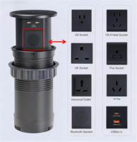 Pop-up-Steckdose, Ausfahrbare Schreibtisch-Steckdose mit 4 AC-Anschlüssen, 15W Kabelloses Laden, 2 USB-A + 2 USB-C, Bluetooth-Lautsprecher