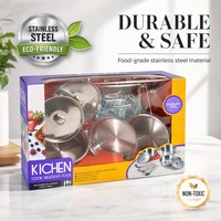 Ensemble de jeu de cuisine en acier inoxydable avec casseroles, poêles et ustensiles, jouet éducatif de jeu de rôle pour enfants, cadeau en gros