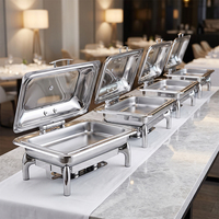 Réchaud de buffet rectangulaire en acier inoxydable avec couvercle en verre visible et charnière hydraulique, chauffe-plats électrique pour usage en restaurant