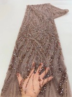 Nouveau design de tissu de robe de fée, tissu à fleurs rouges, dentelle perlée, sequins pour robe de mariée de luxe, tulle à paillettes