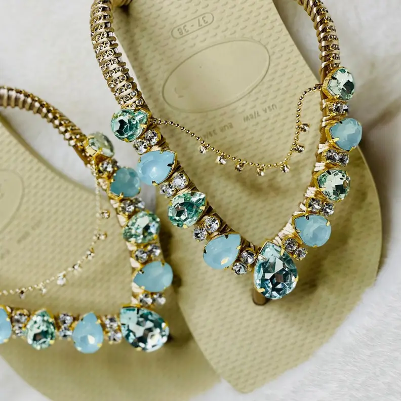 Factory Supply Flip Flop Schoen Crystal Ketting Rhinestone Vrouw Bridal Sandalen Decoratie Kristal Kettingen