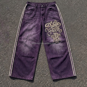 Pantalones Vaqueros de Trabajo Anchos y Holgados de Lujo para Hombre, con Bordado de Lentejuelas y Perlas, Lavado Ácido, de 16 oz, Personalizados por el Fabricante - Product Image 1