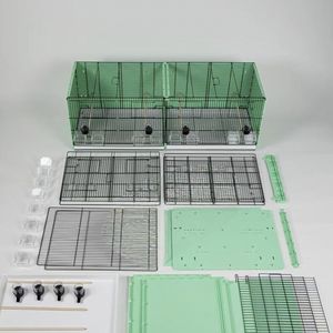 Cage à oiseaux de grande taille améliorée - 4 portes avant, panneau arrière complet et séparateur pour la reproduction, volière pour perroquets avec protection contre les graines - Product Image 4