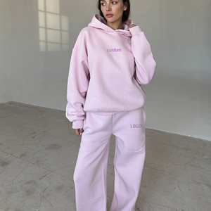 Ensemble de survêtement à capuche surdimensionné pour femme, de haute qualité, avec logo personnalisé, imprimé sur mesure, tenue de sport décontractée deux pièces - Product Image 1