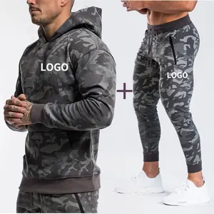 Tuta da Jogger Logo personalizzato Slim Fit abbigliamento sportivo per il tempo libero due pezzi tuta con cerniera Camo felpa con cappuccio da uomo tuta da Jogging