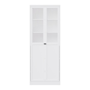 White Cold Rolled Steel <b>Kitchen</b> Pantry Cabinet, Glass & Solid 4 Doors <b>Storage</b> <b>Cupboard</b> with Adjustable Shelves for Dining Room - Product Image 2