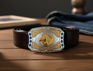 Fibbia per cintura da uomo in argento e oro, grande, placcata, 5,0 cm, stile western - Product Image 2