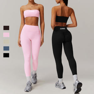 Conjunto de Yoga Sexy sin Costuras para Mujer, Top Tubo, Leggings de Gimnasio con Pliegues y Efecto Push-Up, y Sujetador Deportivo sin Tirantes, Conjunto de 2 Piezas de Secado Rápido - Product Image 2