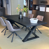 Table à manger NORYA de style farmhouse moderne avec finition en bois foncé et base en X pour salle à manger, chaise et table en bois
