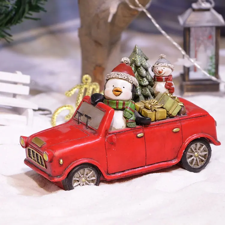 맞춤형 휴일 선물 도매 장식 작은 크리스마스 수지 펭귄 크리스마스 장식 자동차