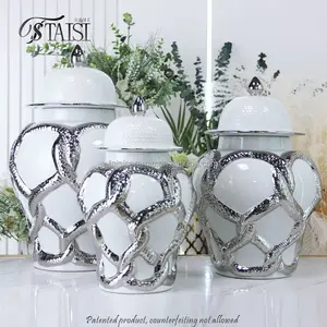 J288SA nordische heimdekoration großhandel silberne ingwer-gläser luxus-keramik porzellan schlangenvasen für blumenarrangement