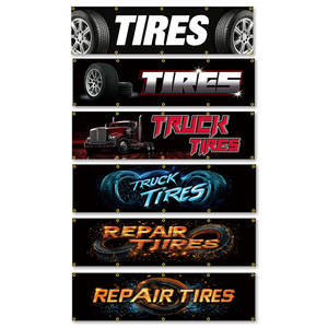 Bendera perbaikan ban 2x8FT, spanduk poliester ban truk bengkel dengan dekorasi luar ruangan toko grommet kuningan - Product Image 1