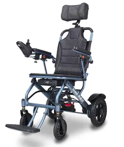 Легкая Портативная Алюминиевая электрическая инвалидная коляска с высокой спинкой регулируемым наклоном складная электрическая инвалидная коляска