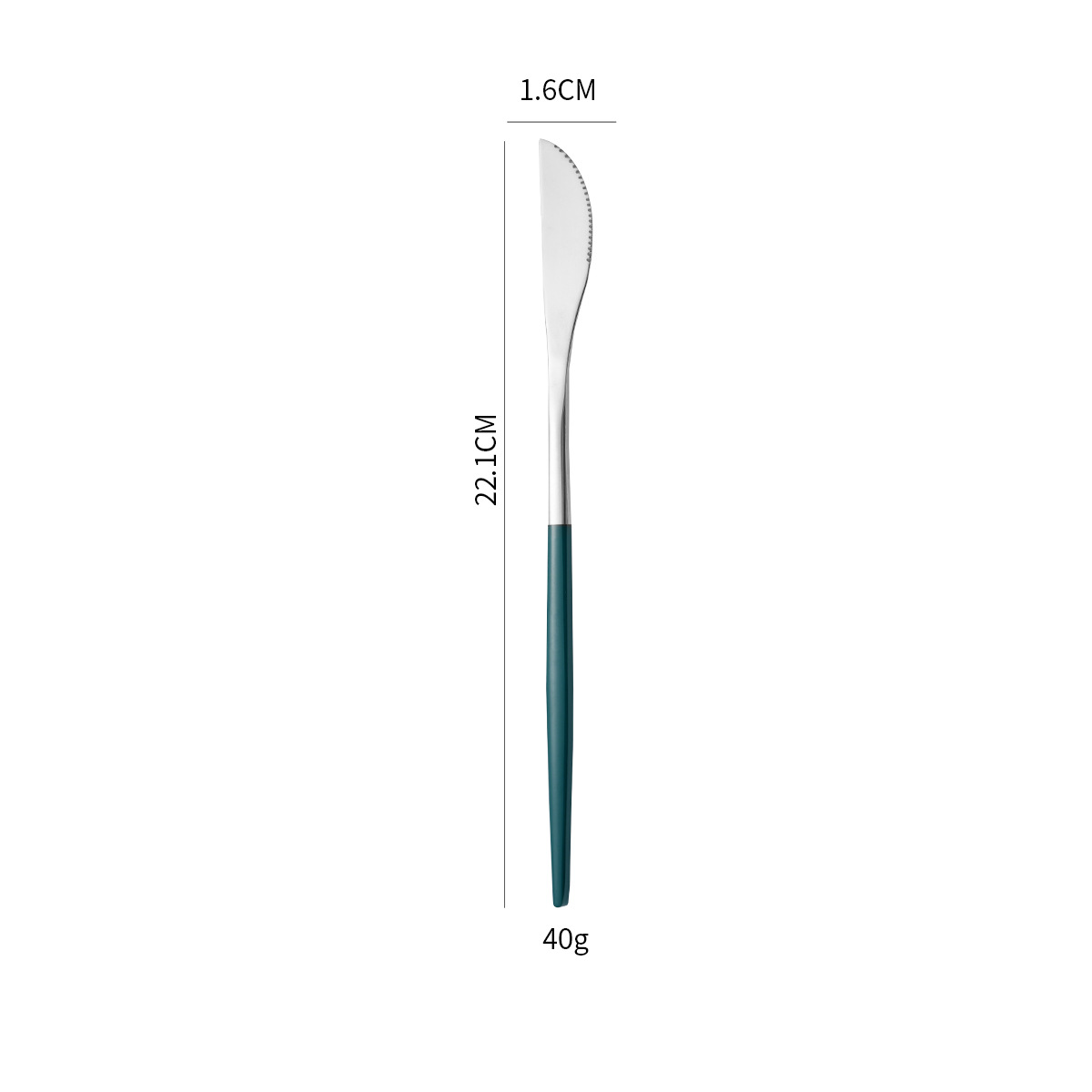 Green and silver dinner knife