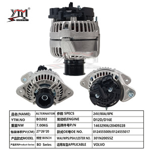Alternateur YTM BO202 24V 80A pour Volvo D12D D16E OE 14632906 20409228 WAI 301N20055Z Style <span class=keywords><strong>Bosch</strong></span> Remplacement Robuste - Product Image 1