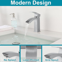 Robinet de lavabo populaire moderne monocommande monotrou à poser en acier inoxydable noir chromé avec cartouche céramique pour salle de bain
