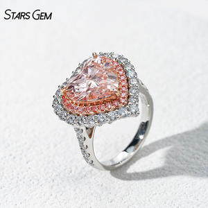 Anillo de Diamantes Rosados en Oro Rosa de 6 Quilates con Corte de Corazón y Halo de Piedras Laterales, Estilo Lindo para Mujer, de Starsgem - Product Image 5