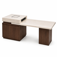 Îlot de cuisine en bois blanc avec table de bar, tiroirs, base sur piédestal, comptoir de bar surélevé, design moderne et luxueux, durable, pour salon