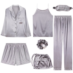 Ensemble de <span class=keywords><strong>pyjama</strong></span> rose à rayures en soie pour femme, vêtements de nuit, vêtements d'intérieur, 7 pièces - Product Image 3
