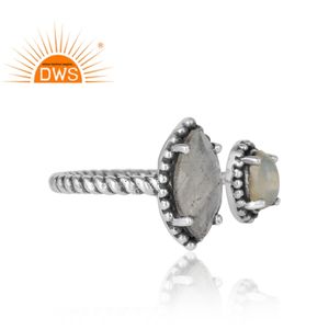 Moonstone and Ethiopian Opal Gemstone Ring Twisted Designer Handmade Silver Oxidized Ring Jewelry Manufacturer - Product Image 3