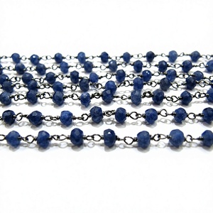 Natural Lapis Lazuli Rondelle 3-4 mm Faceted Beaded Plated <b>Rosary</b> Chain High Quality Jewelry making chain sold per foot - Product Image 1